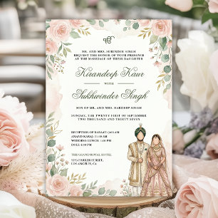 Invitation Roses Florales Aquarelle Rose Foncé Mariage Sikh