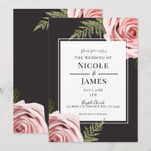 Invitation Roses Florales Rose Foncé Rustique Chic Mariage