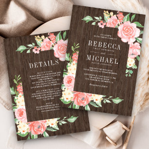 Invitation Roses Florales Rose Foncé Tout en Un Mariage en Bo