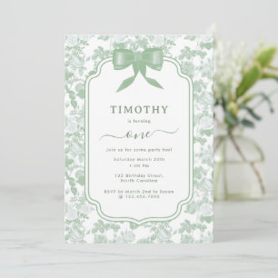 Invitation Roses Florales Vertes Chinoiserie 1er Anniversaire