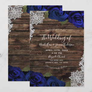 Invitation Roses Floraux Bleus de la Marine Mariage de dentel