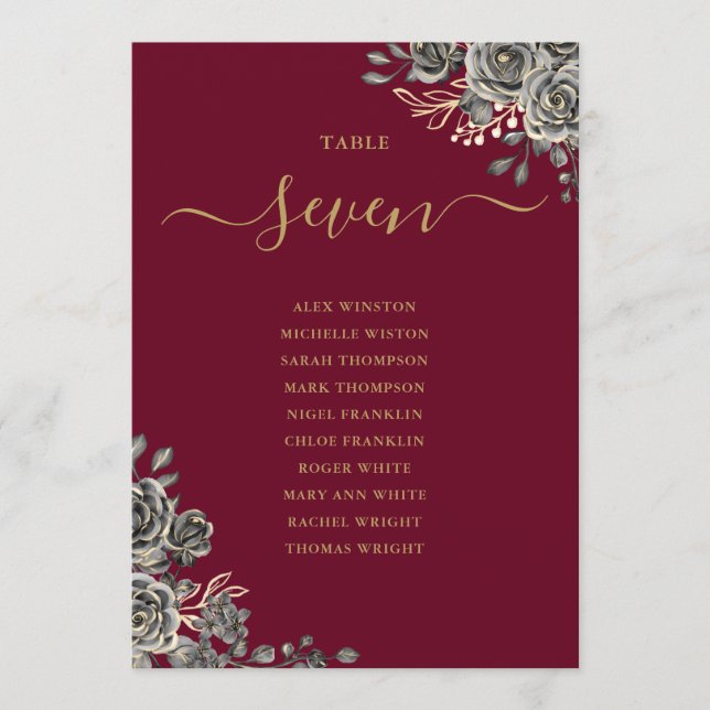 Invitation Roses floraux gothiques Plan de siège Numéro de ta (Devant)