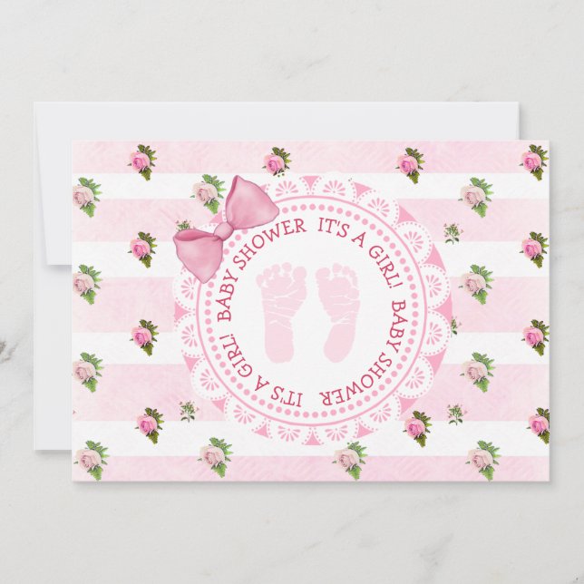 Invitation Roses floraux rose à une fille Baby shower Invitat (Devant)