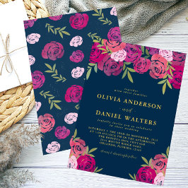 Invitation Roses floraux rose et violet Feuille Mariage bleu