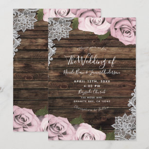 Invitation Roses floraux rose vif Mariage en dentelle de bois