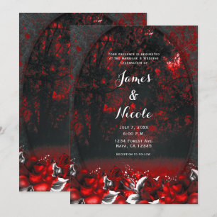 Invitation Roses forestières rouges et noires Mariage gothiqu