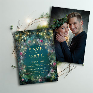 Invitation Roses forestiers enchantés mariage photo Enregistr