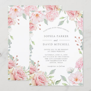 Invitation Roses généreux Élégant Mariage floral rose