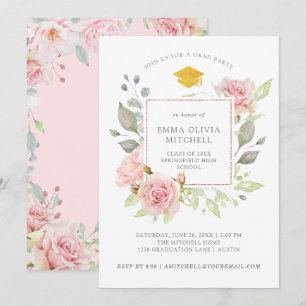 Invitation Roses généreux Pink Floral Graduation Party