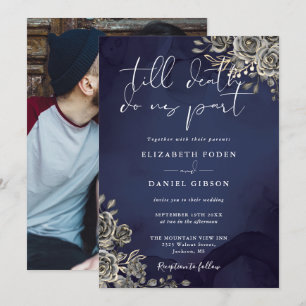 Invitation Roses gothiques bleus de minuit Mariage photo flor