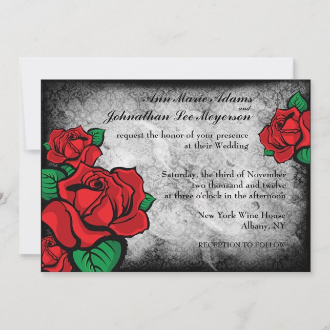 Invitation Roses gothiques de Tattoo sur Damask Arrière - pla (Devant)