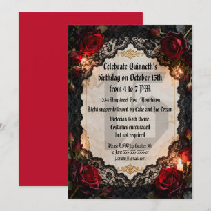 Invitation Roses gothiques et dentelle noire pour l'anniversa