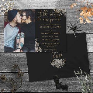 Invitation Roses gothiques Noir et Or Mariage photo Floral