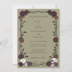 Invitation Roses gothiques vert olive jusqu'à la mort mariage