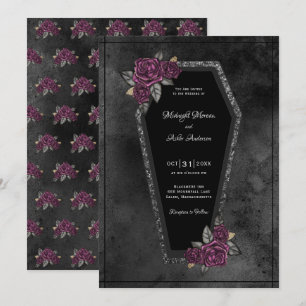Invitation Roses gris-noir café Éparké Mariage d'Halloween