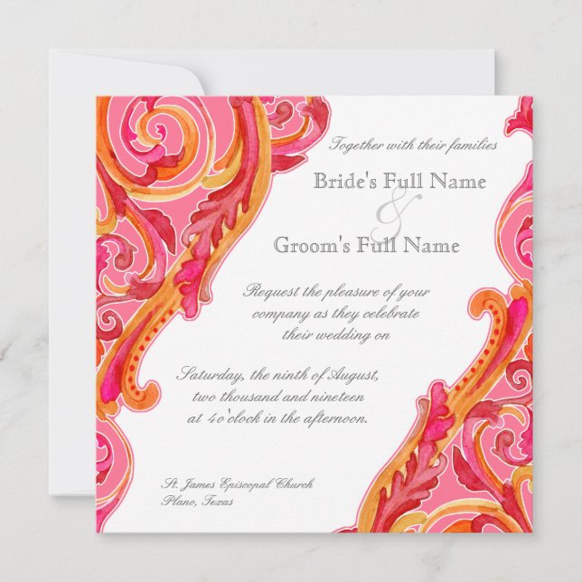 Invitation Roses indien modernes de mandarine de coeur de (Devant)