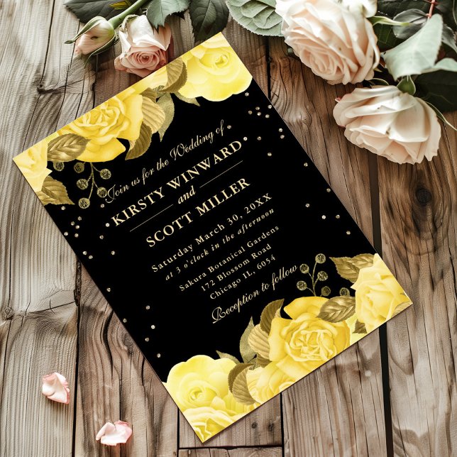 Invitation Roses Jaunes Bordure Mariage Floral (Créateur téléchargé)