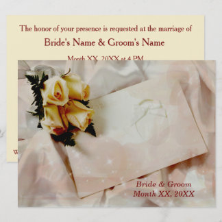 Invitation Roses Jaunes d'ivoire Élégant Mariage Horizonal