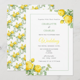 Invitation Roses Jaunes Soleil Élégant Mariage Floral