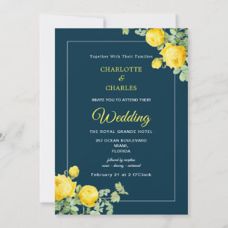 Invitation Roses Jaunes Soleil Elégant Mariage Floral Invitat