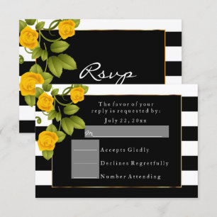 Invitation Roses jaunes sur bandes noires et blanches