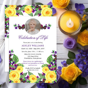 Invitation Roses jaunes  Violets Fête Florale de la vie I