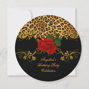 Invitation Roses léopard rouge noir or Fête d'anniversaire 2