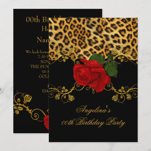 Invitation Roses léopard rouge noir or Fête d'anniversaire 2