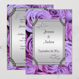 Invitation Roses Lilac et anneaux de Mariage Diamond