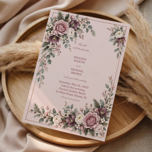 Invitation Roses Mauves Avec Traînées d'Eucalyptus