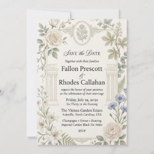 Invitation Roses neutres, Bleuets, Lys blancs, Eucalyptus