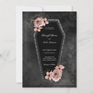 Invitation Roses noir café étincelle Mariage d'Halloween