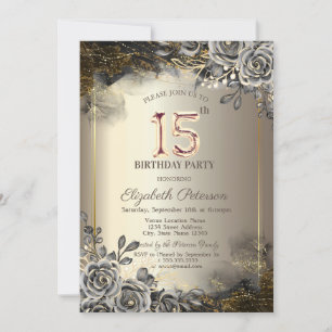 Invitation Roses Noires Élégantes,Guirlande Lumineuse 15e Ann