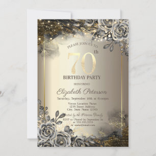 Invitation Roses Noires Élégantes,Guirlande Lumineuse 70e Ann