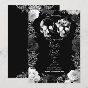 Invitation Roses Noires et Blanches Crâne de squelette Fiança
