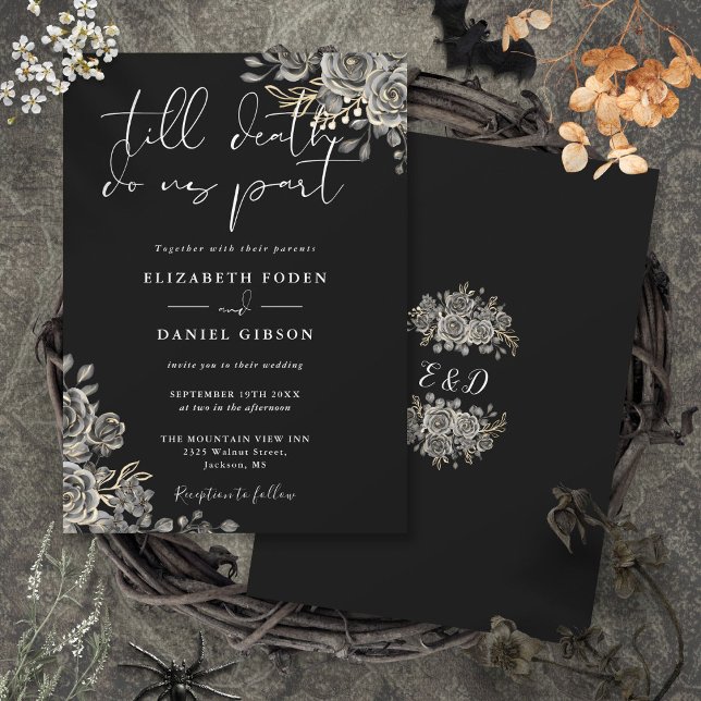 Invitation Roses Noires Et Blanches Gothiques Mariage Floral (Gothic Black And White Roses Floral Wedding Invitation)
