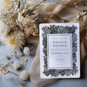 Invitation Roses noires et blanches Mariage gothique