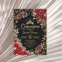 Roses noires et rouges Papillons dorés Quinceañera