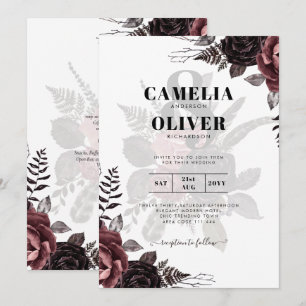 Invitation Roses noirs de Bourgogne foncée Mariage automne hi