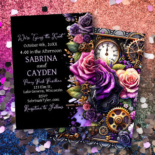 Invitation Roses noirs et violets Steampunk Mariage gothique