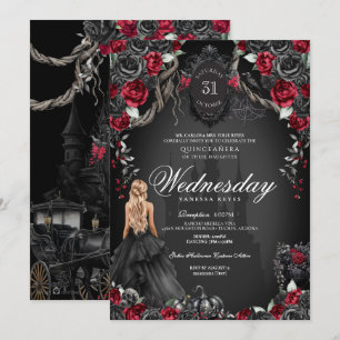 Invitation Roses noirs rouges Quinceanera Gothique Halloween