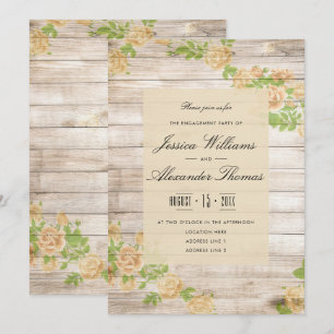 Invitation Roses Nostalgiques Abricot Sur Bois Pour Fiançaill
