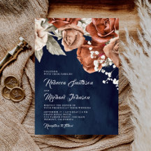 Roses Orange Brûlé Terracotta Floral Mariage Navy