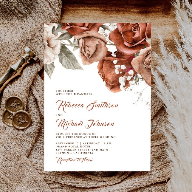 Invitation Roses orange brûlés Terracotta Mariage floral (Créateur téléchargé)