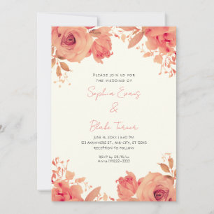 Invitation Roses Orange Romantiques Mariage Été Jaune Clair