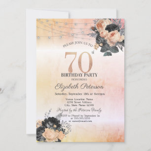 Invitation Roses oranges chic Lumières de guirlande 70e Anniv