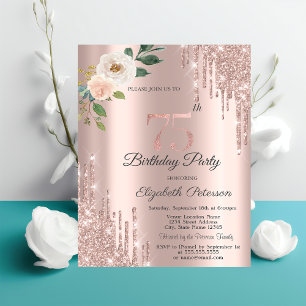Invitation Roses Paillettes Gouttes Rose Gold 75e Anniversair