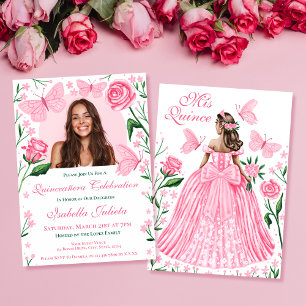 Invitation Roses + Papillons Quinceanera Rose Photo Invita