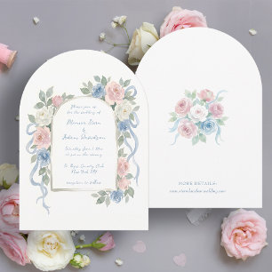 Invitation Roses pastel rose, blanches et bleues & Arche de r