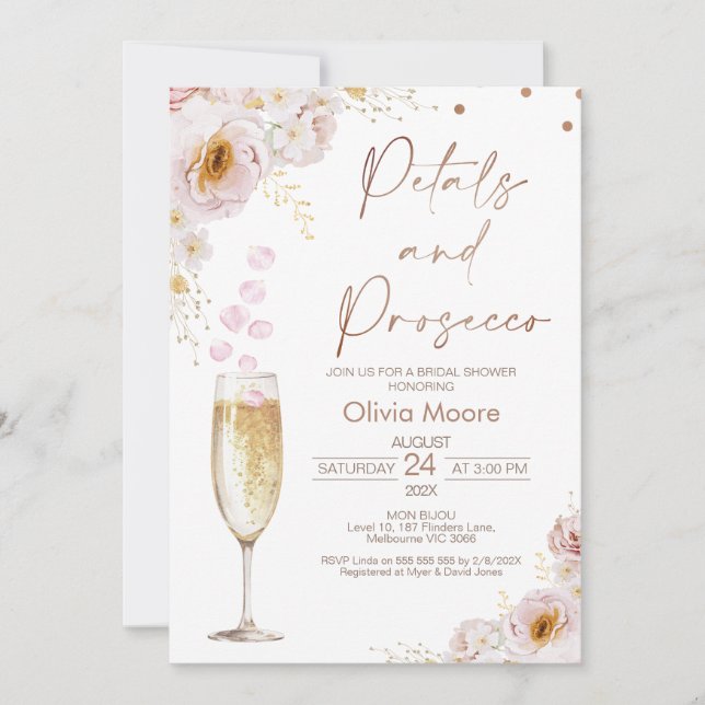 Invitation Roses Petals Petals Prosecco Boho Fête des mariées (Devant)